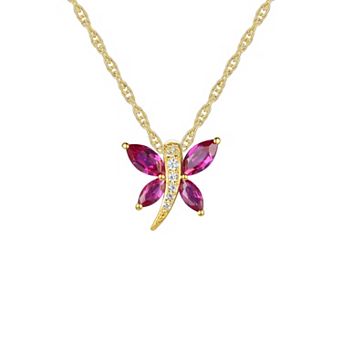 14k Gold Over Silver Lab-Created Ruby & White Sapphire Butterfly Pendant Necklace