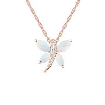 14k Rose Gold Over Silver Lab-Created Opal & White Sapphire Butterfly Pendant Necklace
