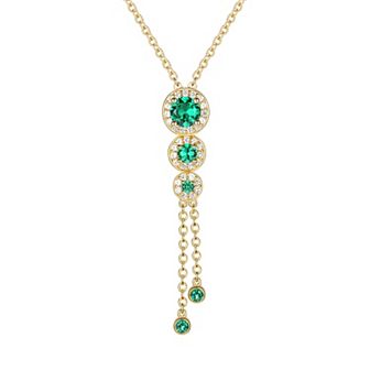 14k Gold Over Silver Lab-Created Emerald & White Sapphire Drop Necklace