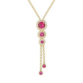 MASTERPIECE 14k Gold Over Silver Lab-Created Ruby & White Sapphire Drop Necklace