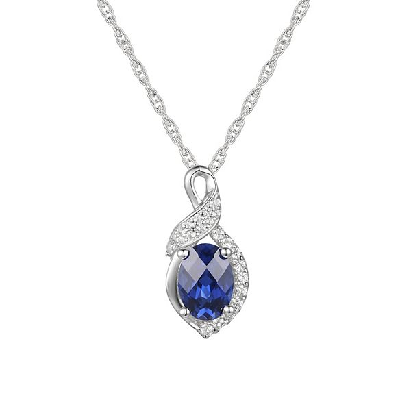 Sterling Silver Lab-Created Blue & White Sapphire Pendant Necklace