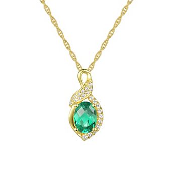 14k Gold Over Silver Lab-Created Emerald & White Sapphire Pendant Necklace