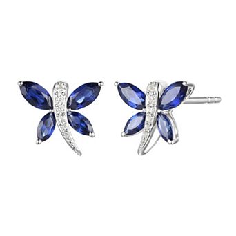 Sterling Silver Lab-Created Blue & White Sapphire Butterfly Earrings