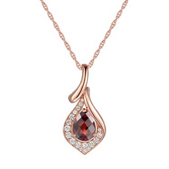 14k Rose Gold Over Silver Garnet & Lab-Created White Sapphire Pendant Necklace