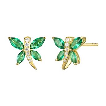 14k Gold Over Silver Lab-Created Emerald & White Sapphire Butterfly Earrings