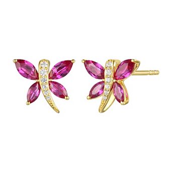 14k Gold Over Silver Lab-Created Ruby & White Sapphire Butterfly Earrings