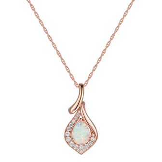 14k Rose Gold Over Silver Lab-Created Opal & White Sapphire Pendant Necklace