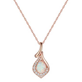 MASTERPIECE 14k Rose Gold Over Silver Lab-Created Opal & White Sapphire Pendant Necklace