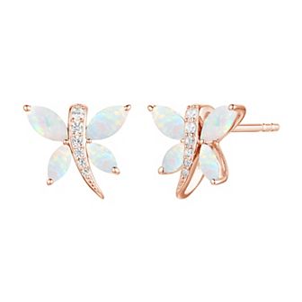 14k Rose Gold Over Silver Lab-Created Opal & White Sapphire Butterfly Earrings