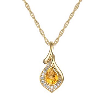 14k Gold Over Silver Citrine & Lab-Created White Sapphire Pendant Necklace