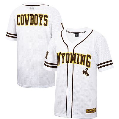 Men s Colosseum White Brown Wyoming Cowboys Free Spirited Baseball Jersey