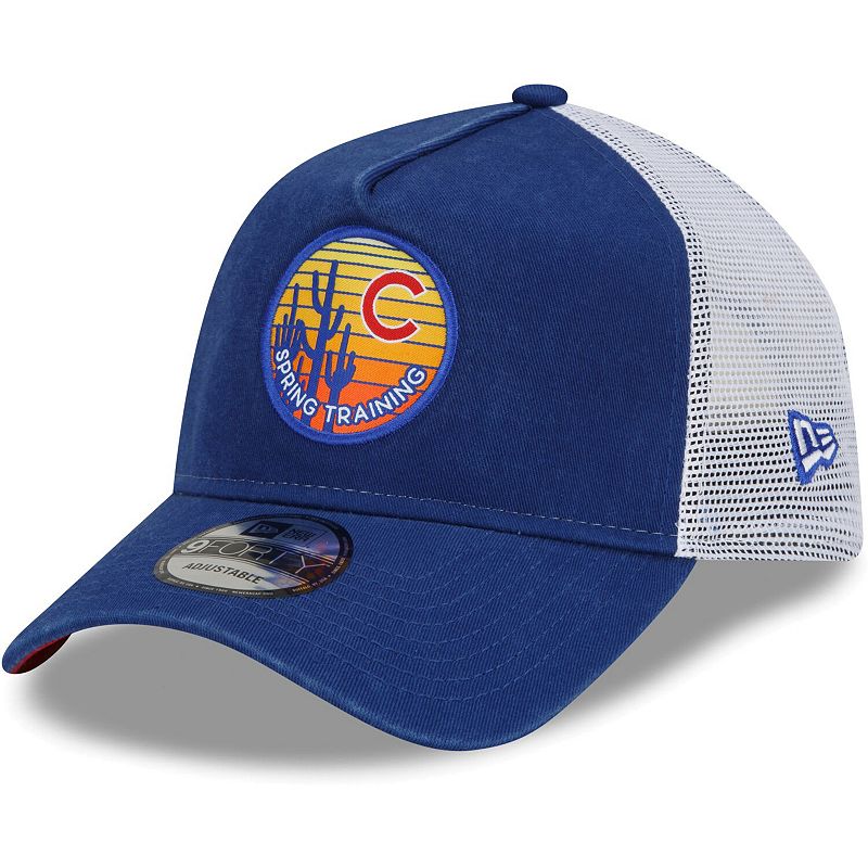 Mens New Era Royal Chicago Cubs Sunset Trucker 9FORTY Snapback Hat, Blue