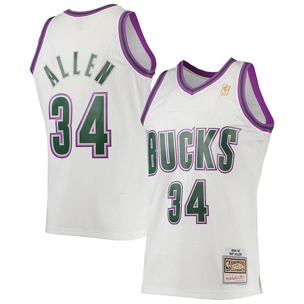Men's Mitchell & Ness Ray Allen White Milwaukee Bucks 199697 Hardwood