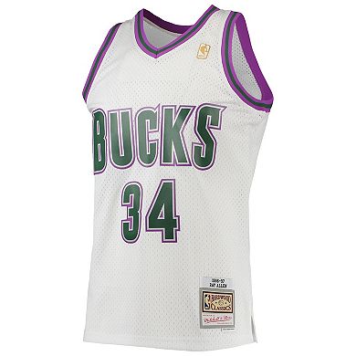 Men's Mitchell & Ness Ray Allen White Milwaukee Bucks 1996-97 Hardwood ...