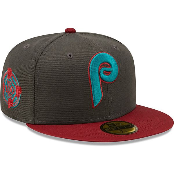 Men's New Era Graphite/Cardinal Philadelphia Phillies Cooperstown  Collection 100th Anniversary Titlewave 59FIFTY Fitted Hat
