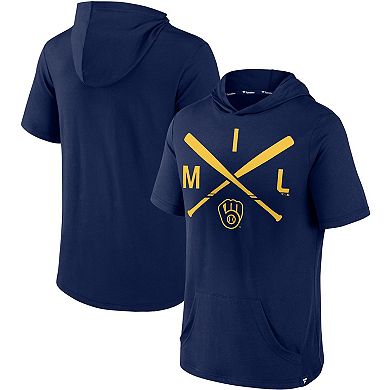 Men's Fanatics Branded Navy Milwaukee Brewers Iconic Rebel Short Sleeve Pullover Hoodie