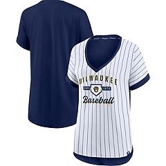 Women's Milwaukee Brewers New Era White Boxy Pinstripe T-Shirt