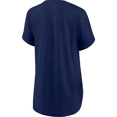 Women's Fanatics Branded White/Navy Milwaukee Brewers Iconic Noise Factor Pinstripe V-Neck T-Shirt