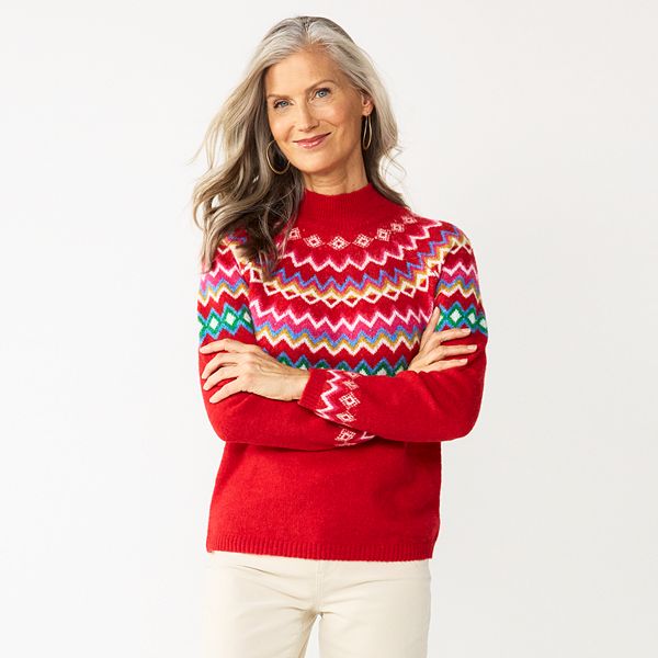 Womens Scottish Merino Wool Croft Yoke Fair Isle Jumper in Red - The Croft  House