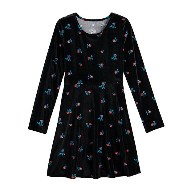 black floral velvet skater dress Decadent Beauty Flocked Floral Velvet Skater Dress
