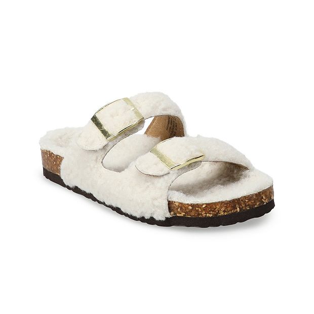 SO Mesmerizing Girls Faux Fur Double Buckle Sandals