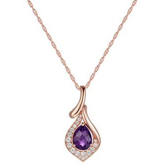 14k Rose Gold Over Silver Amethyst & Lab-Created White Sapphire Pendant Necklace