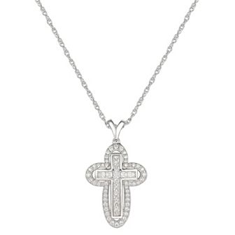 Sterling Silver Cubic Zirconia Cross Pendant Necklace