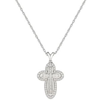 MASTERPIECE Sterling Silver Cubic Zirconia Cross Pendant Necklace