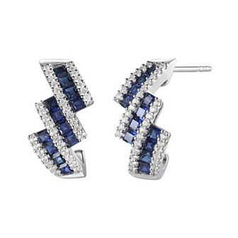 Sterling Sliver Lab-Created Blue & White Sapphire Stud Earrings