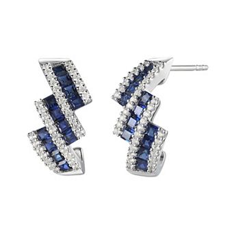 MASTERPIECE Sterling Sliver Lab-Created Blue & White Sapphire Stud Earrings
