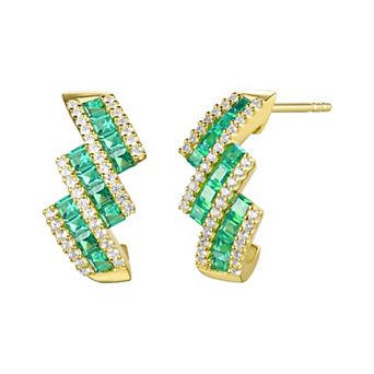 14k Gold Over Silver Lab-Created Emerald & Lab-Created White Sapphire Earrings