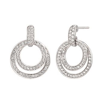 Sterling Silver Cubic Zirconia Double Open Circle Drop Earrings