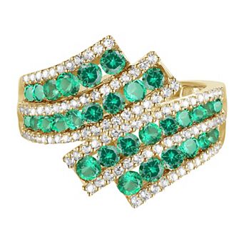 14k Gold Over Sliver Lab-Created Emerald & Lab-Created White Sapphire Ring