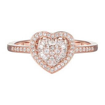 MASTERPIECE 14k Rose Gold Over Silver 1/4 Carat T.W. Diamond Heart Ring