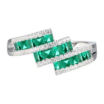 MASTERPIECE Sterling Silver Lab-Created Emerald & Lab-Created White Sapphire Ring