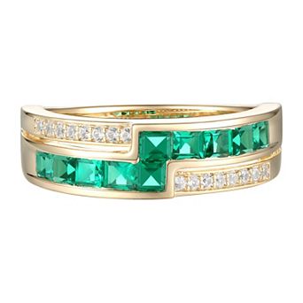 14k Gold Over Silver Lab-Created Emerald & Lab-Created White Sapphire Ring