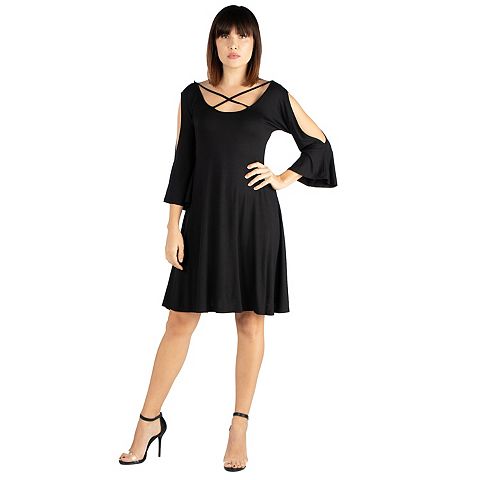 Женские платья 24seven Women's 24seven Comfort Apparel Knee Length Fit & Flare Cold Shoulder Dress