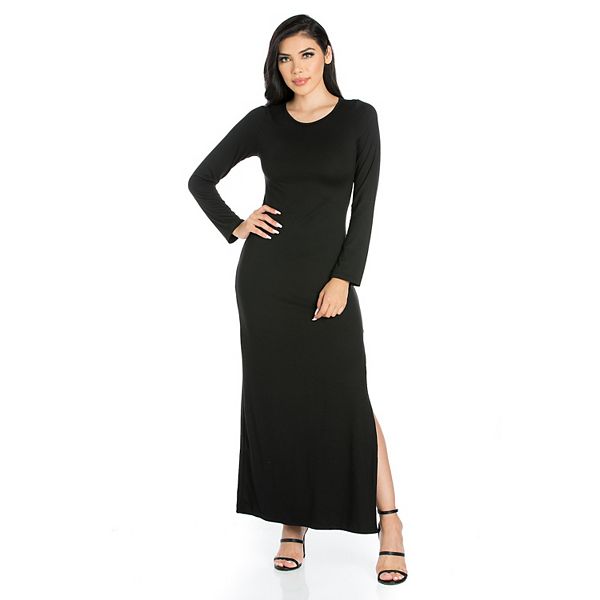 Women's 24seven Comfort Apparel Long Sleeve Side Slit Fitted Maxi Dress