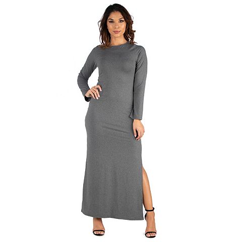 Женские платья 24seven Women's 24seven Comfort Apparel Long Sleeve Side Slit Fitted Maxi Dress