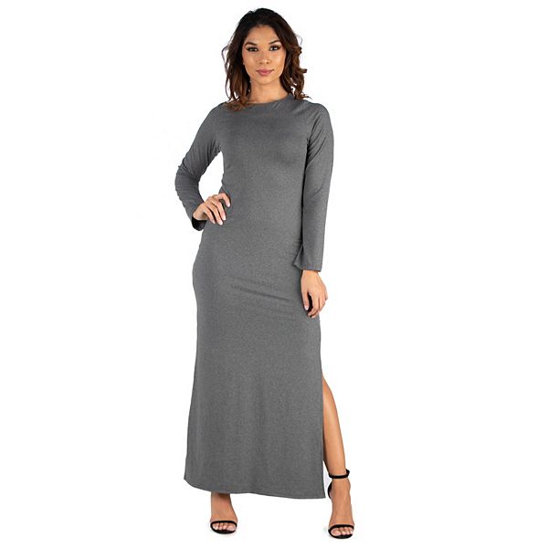 Women's 24seven Comfort Apparel Long Sleeve Side Slit Fitted Maxi Dress