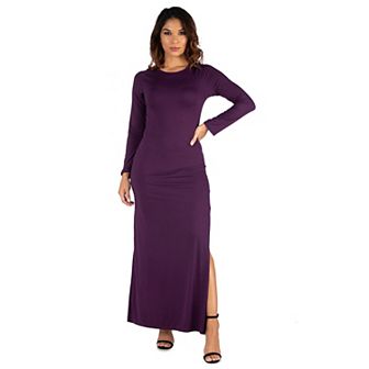 Women's 24seven Comfort Apparel Long Sleeve Side Slit Fitted Maxi Dress