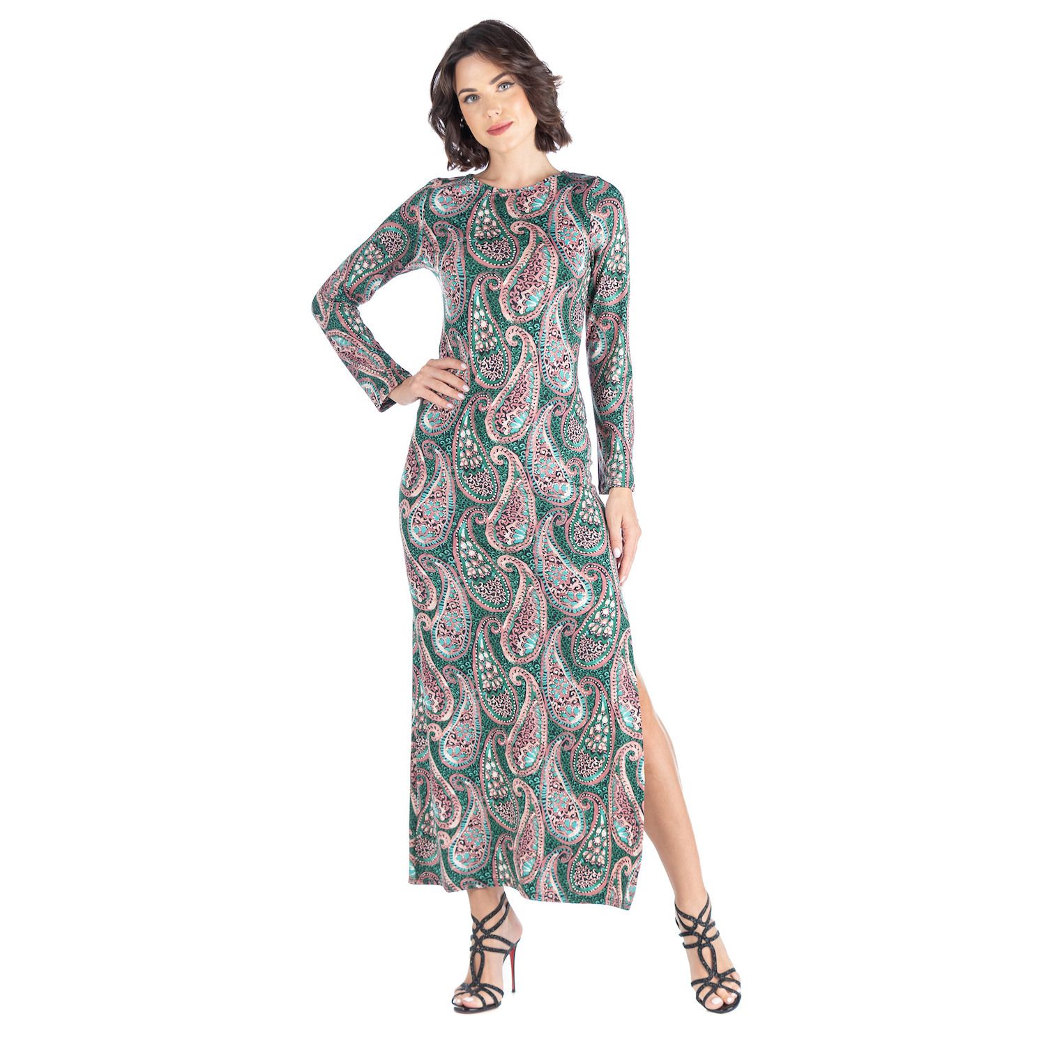 Women's 24Seven Comfort Apparel Print Cap Sleeve Flowy Maxi Dress