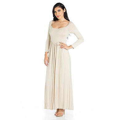 Women's 24seven Comfort Apparel Long Sleeve Pleated Empire Waist Maxi Dress