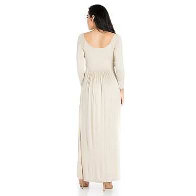 Women's 24seven Comfort Apparel Long Sleeve Pleated Empire Waist Maxi Dress