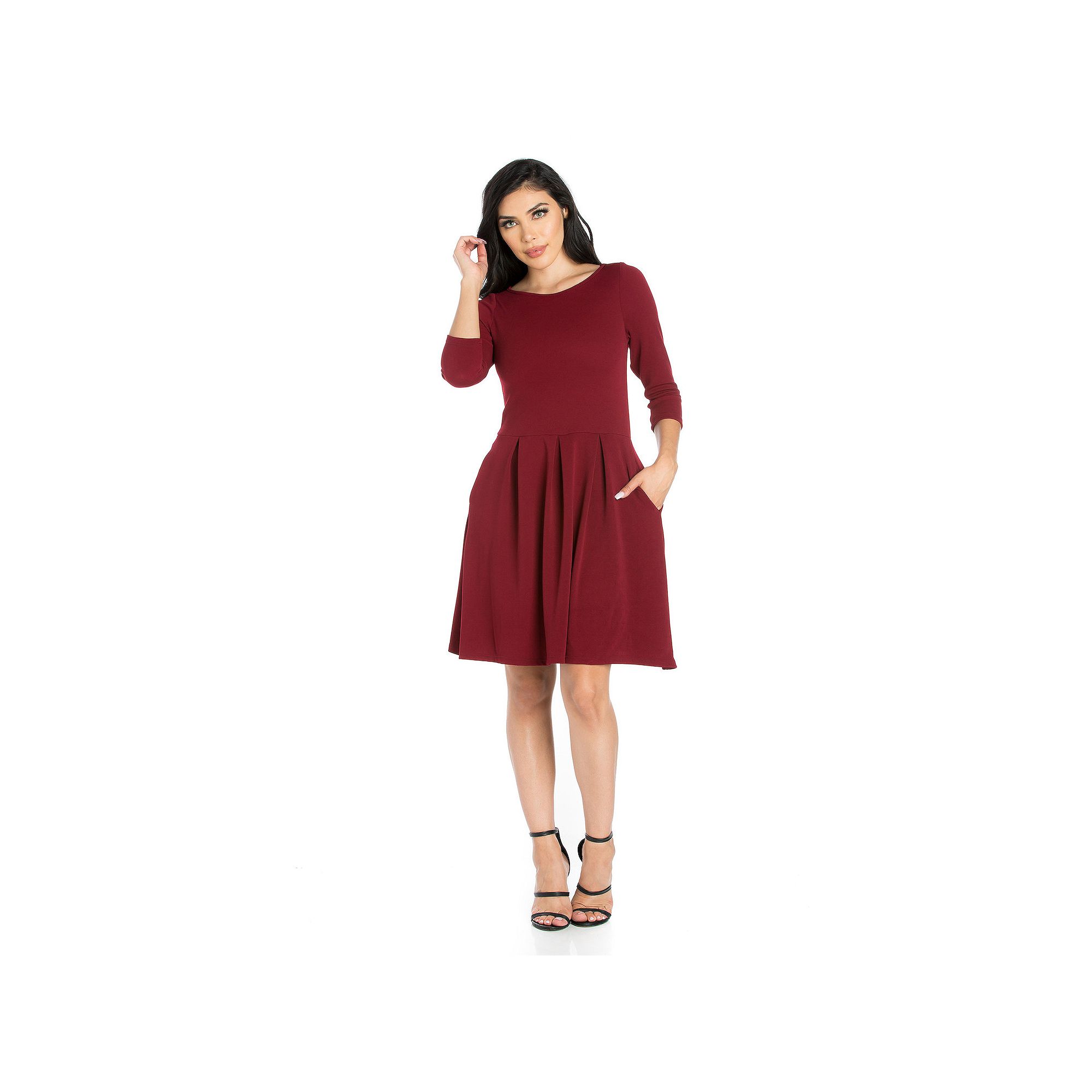 Womens 24seven Comfort Apparel Fit and Flare Dress with Pockets, Size: XL,