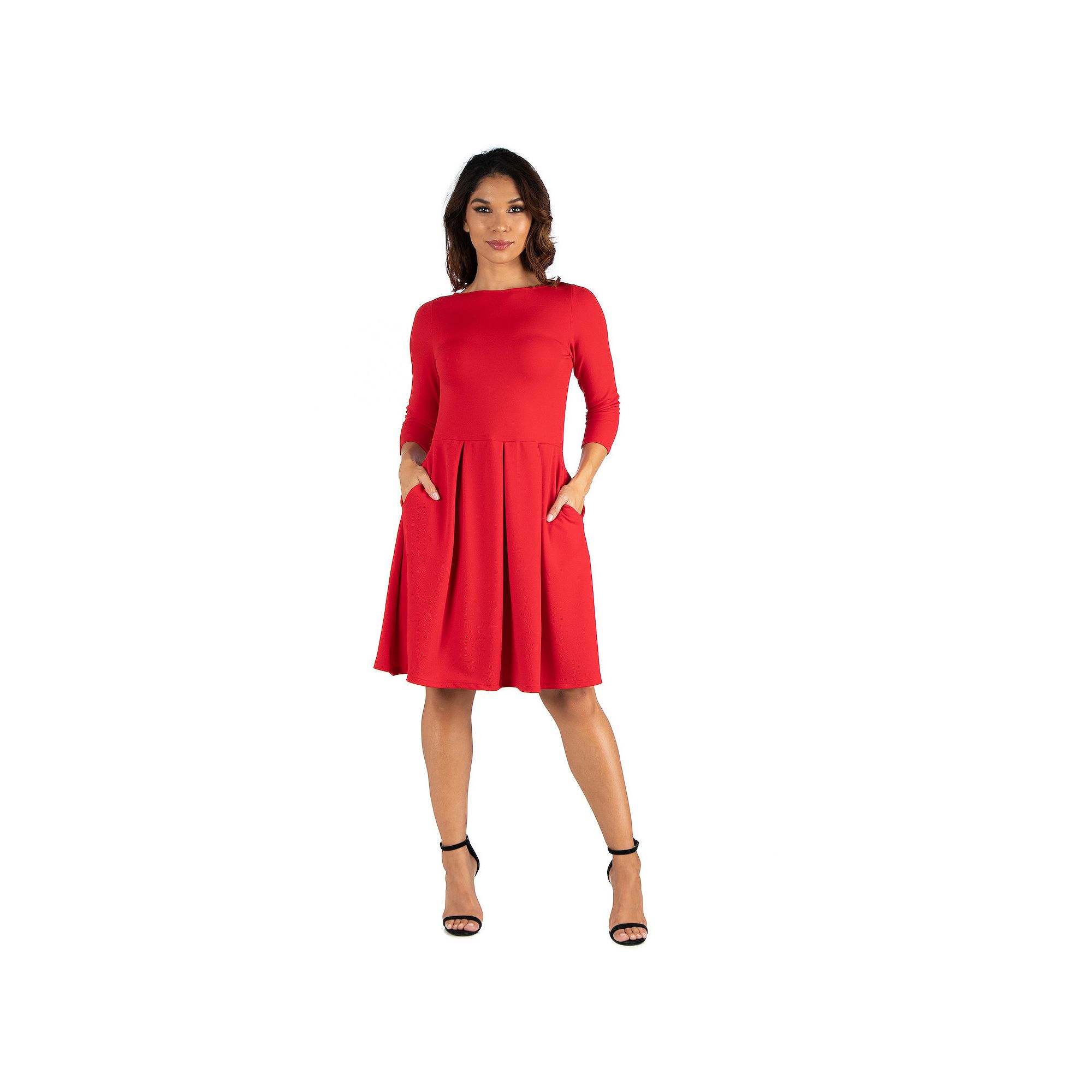 Womens 24seven Comfort Apparel Fit and Flare Dress with Pockets, Size: XL,