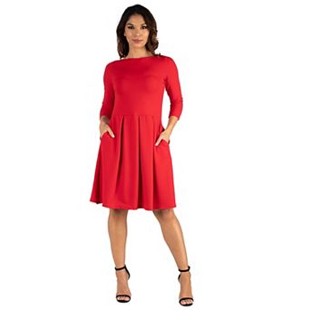 Women's 24seven Comfort Apparel Fit and Flare Dress with Pockets