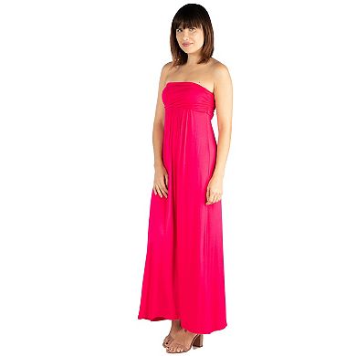 Women's 24seven Comfort Apparel Strapless Loose Fit Pleated Maxi Dress