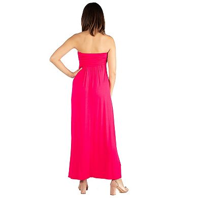 Women's 24seven Comfort Apparel Strapless Loose Fit Pleated Maxi Dress