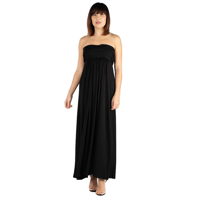 Women's 24seven Comfort Apparel Strapless Loose Fit Pleated Maxi Dress, 